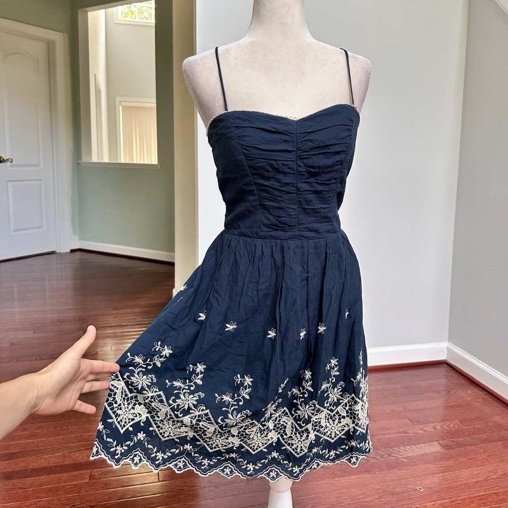 Speechless 100% Cotton Navy Blue White Embroidered Cocktail Mini Dress Size 11